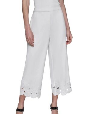 Karl Lagerfeld Paris Womens Floral Cut Out Cropped Pants 14 Soft White  NWT $149
